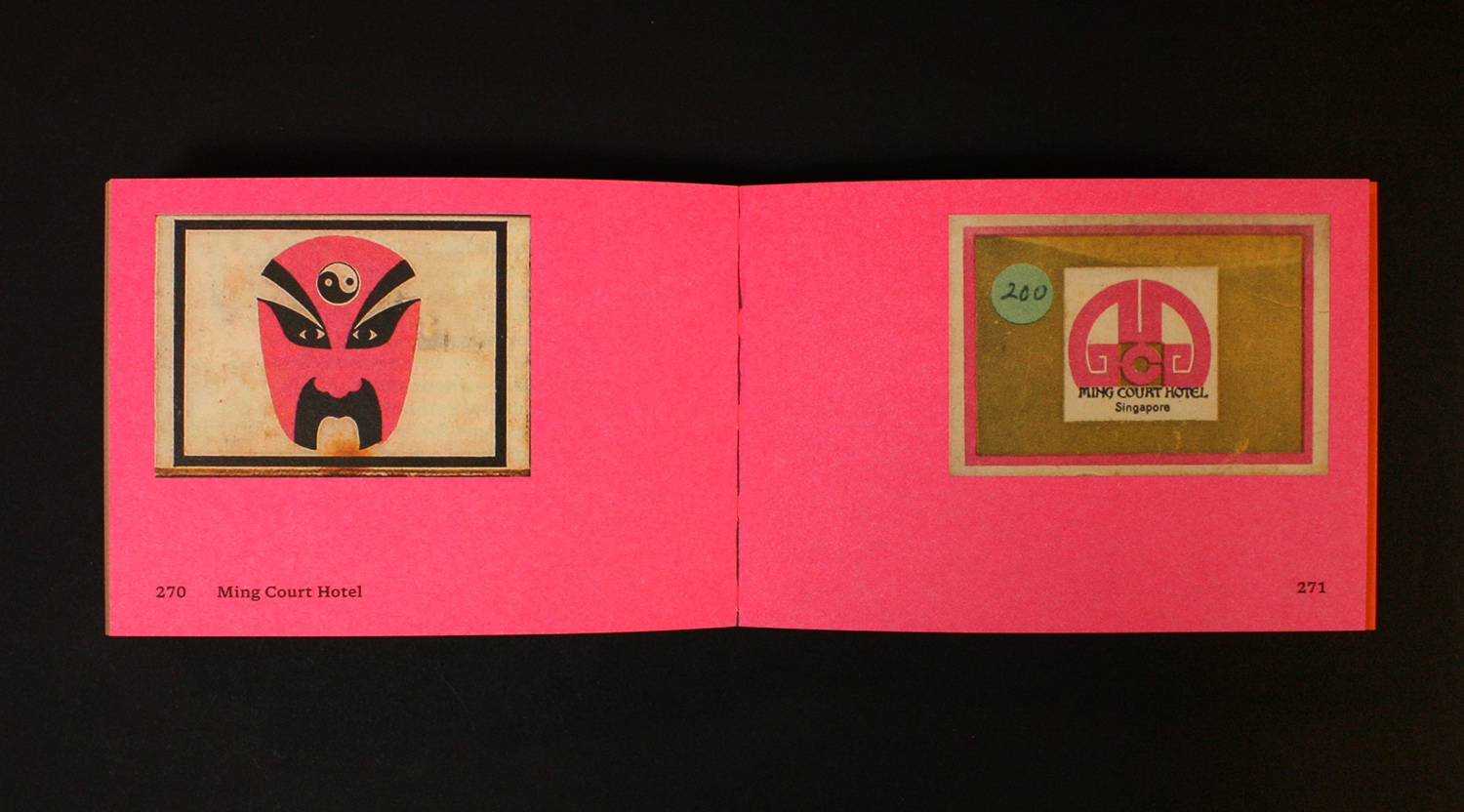 Spread with matches from Ming Court Hotel, featured in ‘A Cultural Feast’ section of the book, focusing on restaurants serving international cuisines in Singapore.